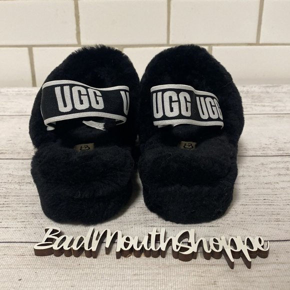 *Ugg Fluff Yeah Slide Black White Women's Size 7 - Picture 4 of 9